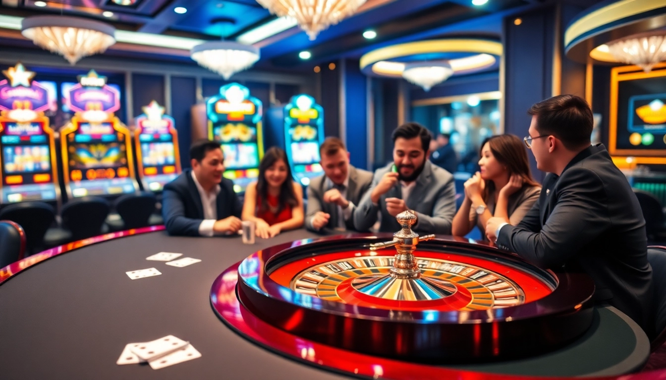 Experience the thrill of rajatoto88 with excited players at a luxurious casino gaming table.