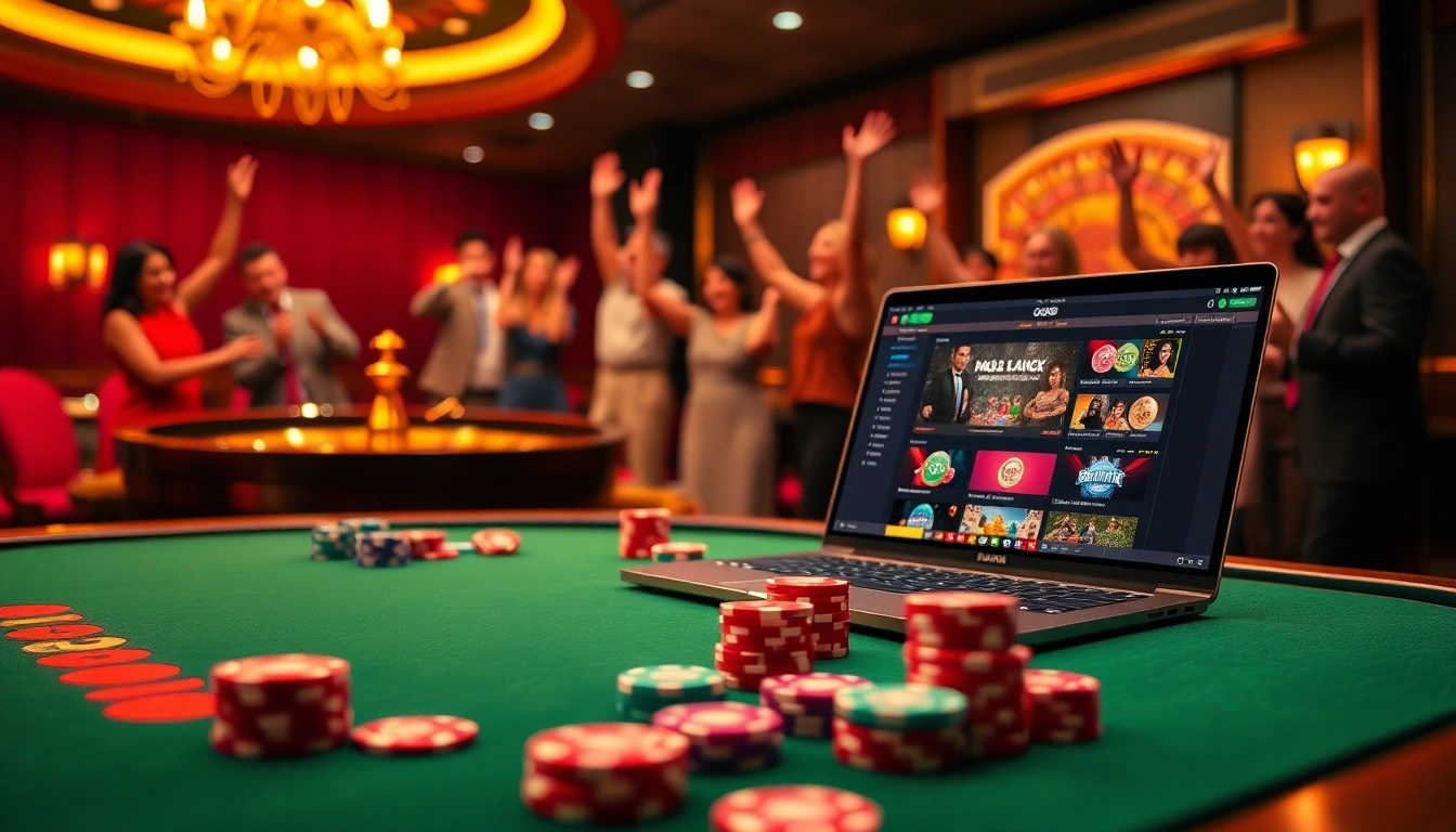 Players engage with exciting Go88 casino games, highlighting vibrant poker chips and roulette.