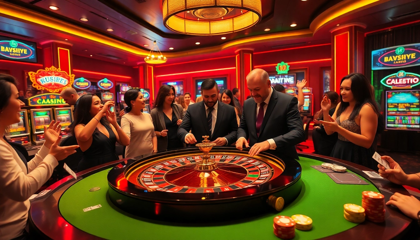 Players engaging in a luxury casino environment at UU88, surrounded by roulette and poker elements.