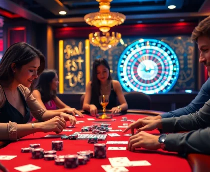 Engaging scene of players enjoying game bài with vibrant casino elements
