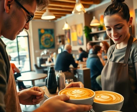 Kaffeegenuss im Coffee Shop Verband Lloret de Mar mit einem kreativen Barista bei der Arbeit.