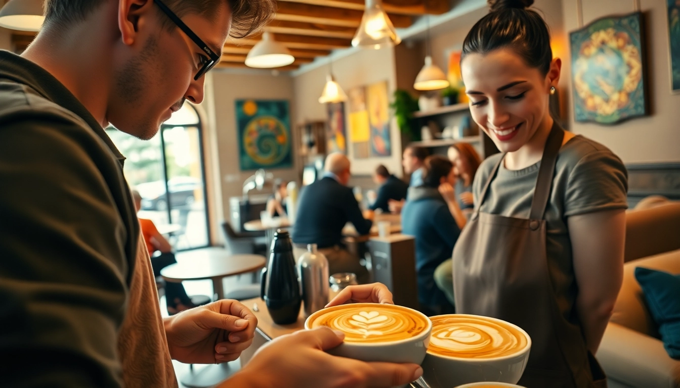 Kaffeegenuss im Coffee Shop Verband Lloret de Mar mit einem kreativen Barista bei der Arbeit.
