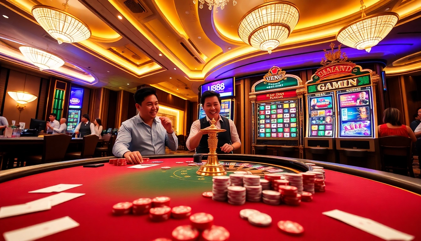 Players enjoying high-stakes poker at u888 casino, showcasing excitement and luxury in gambling.