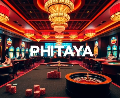 PHTAYA online casino environment featuring vibrant tables, spinning roulette, and dynamic poker action.