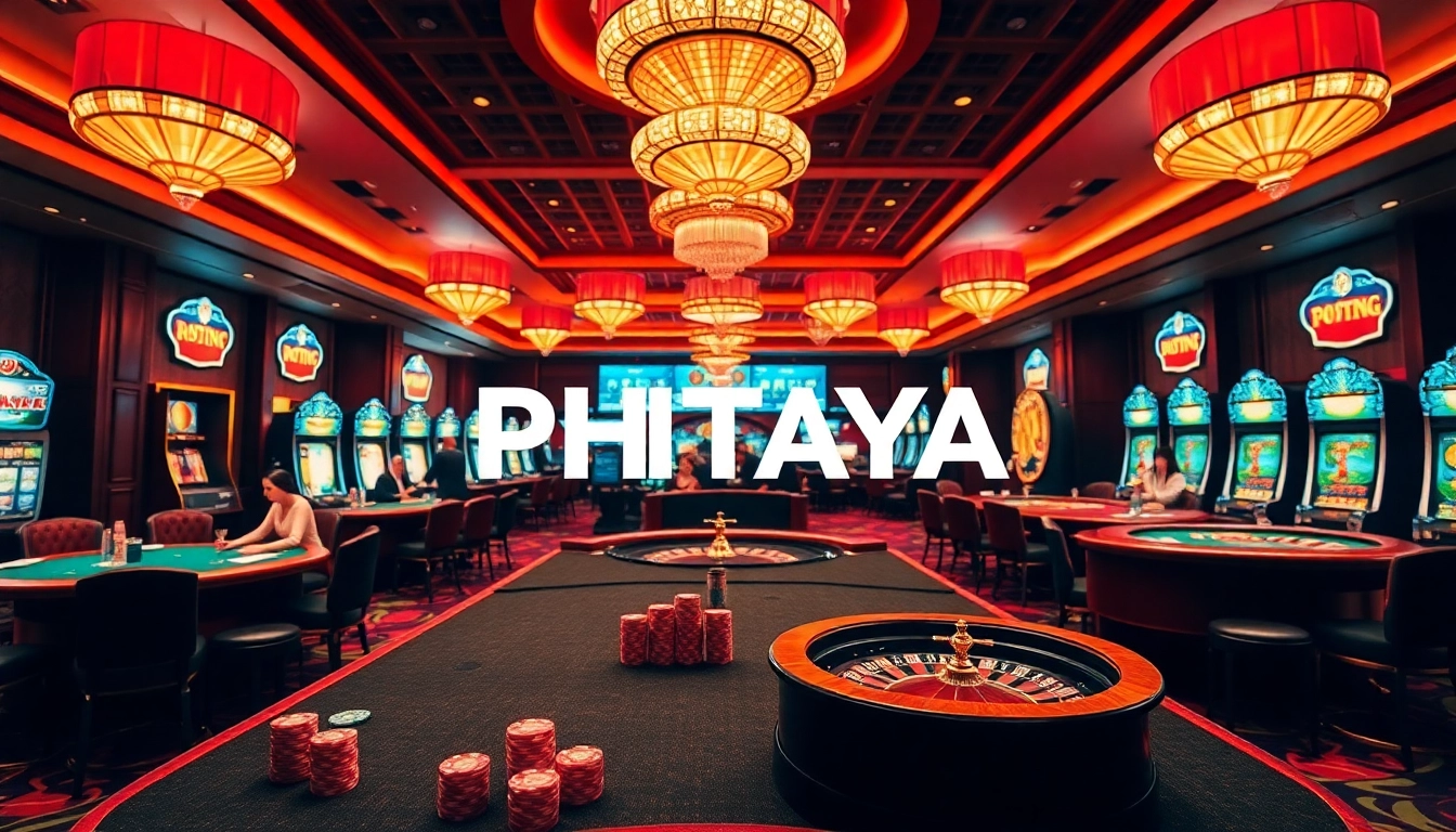 PHTAYA online casino environment featuring vibrant tables, spinning roulette, and dynamic poker action.
