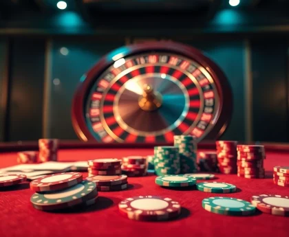 Experience thrilling betting action at https://debet.hot/ with vibrant poker chips and an electric casino atmosphere.