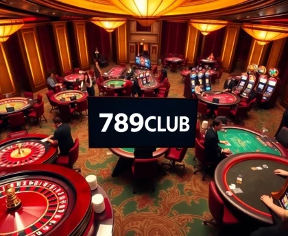 Players enjoy a thrilling experience at 789CLUB's vibrant casino tables featuring roulette and slots.