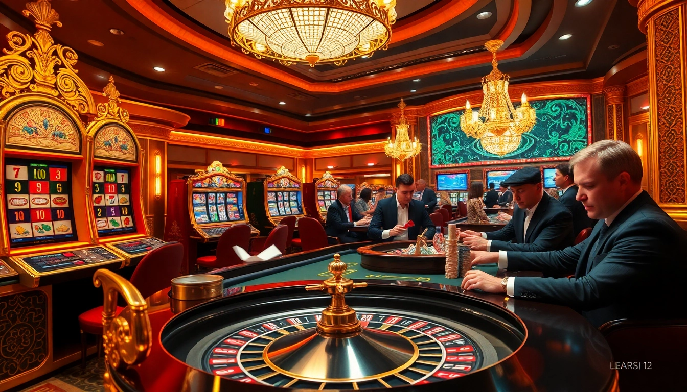 Experience the luxury12 gambling atmosphere with engaging slot machines and excited players.