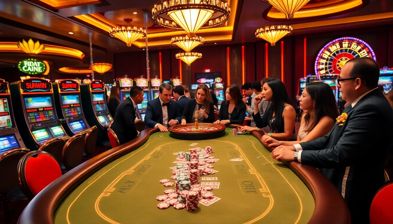Players enjoying a thrilling game of Sunwin poker at a luxurious casino table.