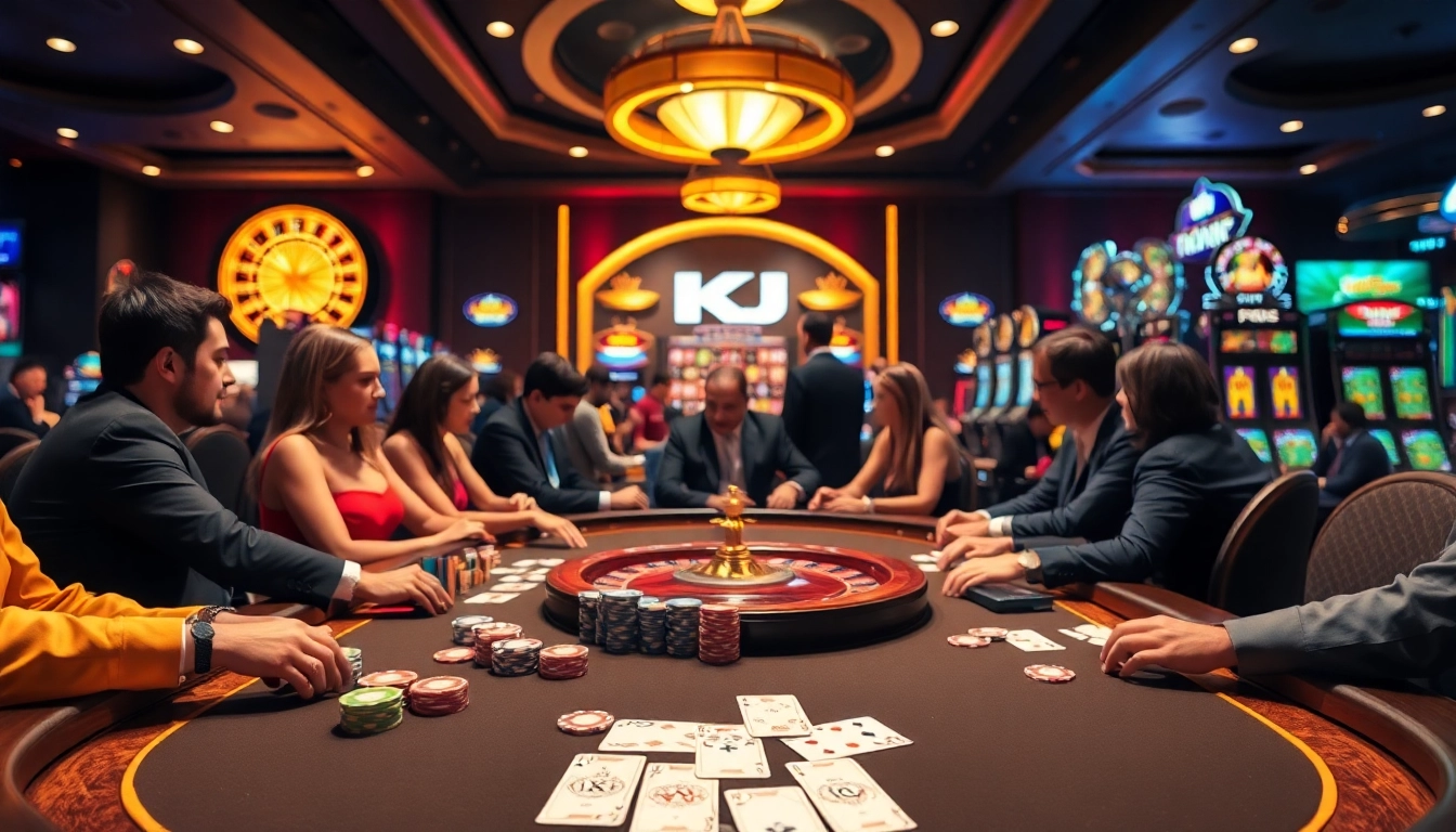 KJC players immersed in intense poker strategy at a high-stakes casino table.