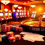 Exciting casino scene showcasing 789WIN with poker chips and roulette wheel, highlighting premium gambling experience.