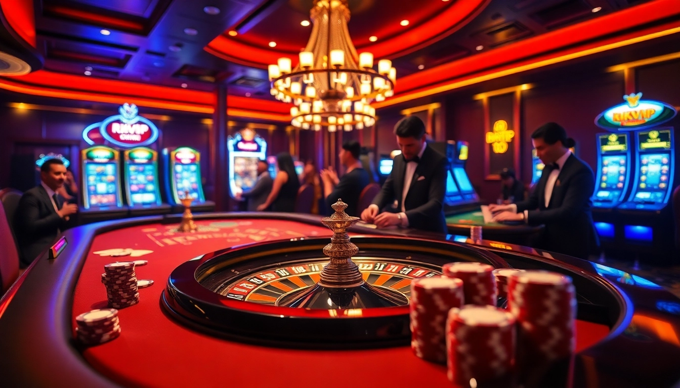 Rikvip players enjoying a vibrant casino atmosphere at a professional gaming table.