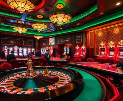 Engage in thrilling gameplay at BK8 with vibrant casino tables and slot machines.