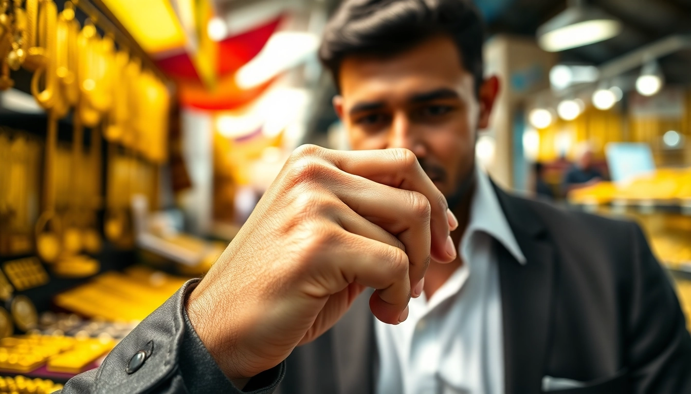 Valutazione oro nel compro oro roma, esperto esamina anello d'oro nel mercato.