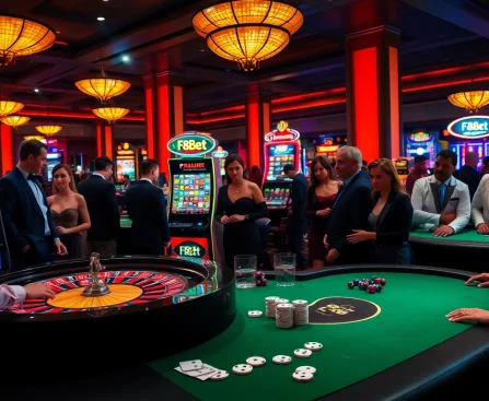 Experience high-stakes gambling action at F8bet's dynamic casino, showcasing vibrant games and engaging players.