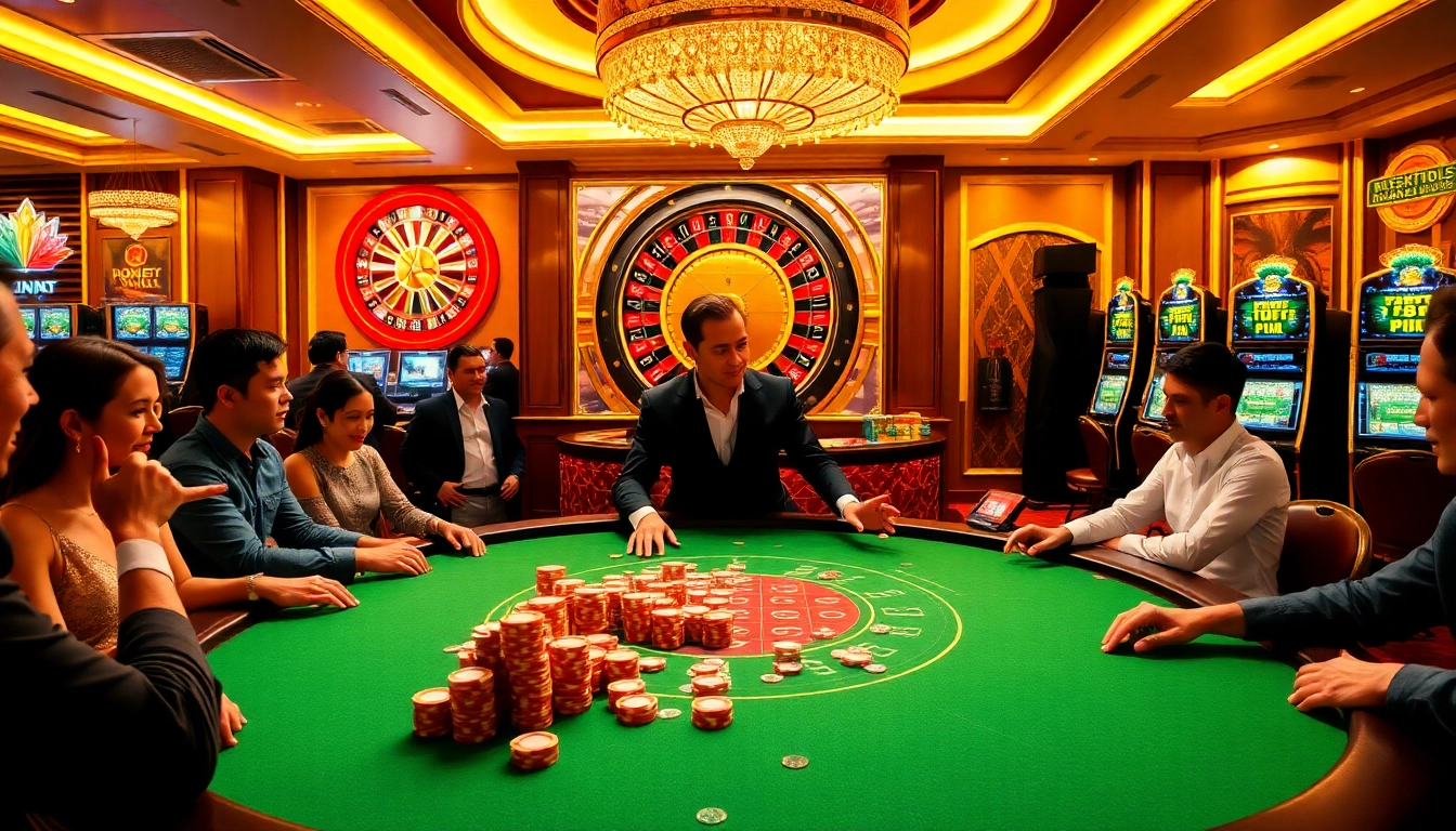 Engage in thrilling poker action at https://vb88.social/ while surrounded by vibrant casino elements.