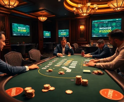 Experience excitement at Betwin88's poker table with professional players and luxurious decor.