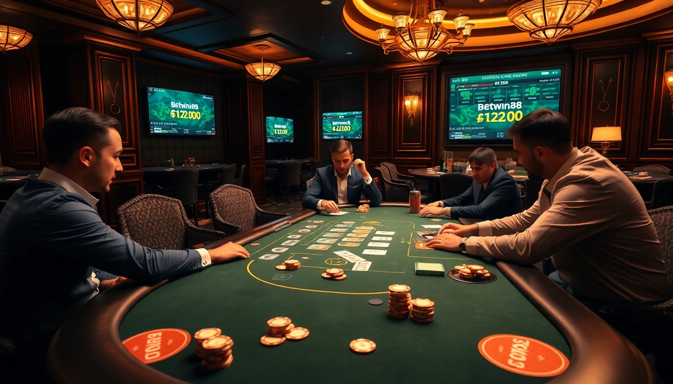 Experience excitement at Betwin88's poker table with professional players and luxurious decor.