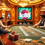 lc88 baccarat action with excited players at a luxurious casino table.