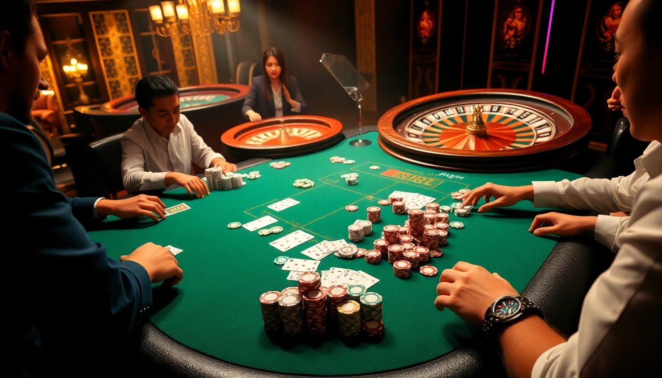 Experience thrilling poker action at https://king88b.us.com/ with colorful chips and cards.