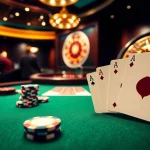 Engaging poker game scene with chips and cards at mmoo's luxurious casino.