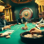 Excited players engaging at a kubet casino poker table showcasing lavish chips and cards.