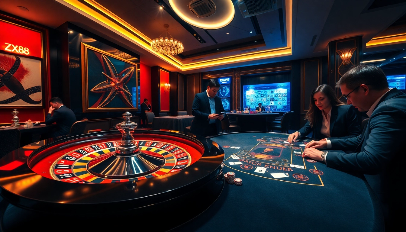 Experience the thrill of winning at ZX88 casino with vibrant roulette wheel and poker chips.
