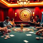 An engaging gaming scene at NOHU90 featuring exciting poker action, vibrant chips, and a roulette wheel.