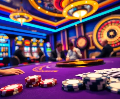 Players strategizing at a vibrant go88 casino table with cards and chips.