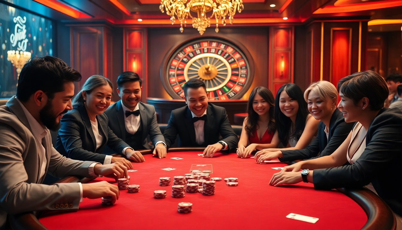 Experience the excitement of live poker at https://789win.associates/ with diverse players engaging at an elegant gaming table.