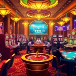 Engage with the excitement of bk8thai ทางเข้า in a vibrant casino scene showcasing various games.