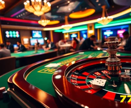Exciting casino scene showcasing players engaging in games like blackjack and roulette at 789BET.
