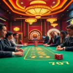 Encounter thrilling gameplay at 7C77 Casino with luxurious poker tables and vibrant lighting.