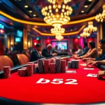 Players enjoy a thrilling game of poker featuring the b52 brand in a luxurious casino setting.