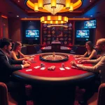 Players enjoying a thrilling poker game at 33win's luxurious casino gaming table.