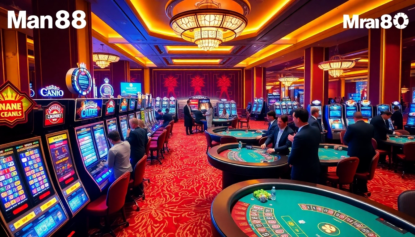 Players enjoy casino excitement with Man88 while engaging at vibrant gaming tables.