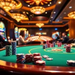 Exciting poker game at https://www.eejl33.com/ with vibrant chips and roulette, showcasing a luxurious casino atmosphere.