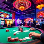 Engaging casino scene highlighting vt88 with dynamic poker gameplay and vibrant slot machines.