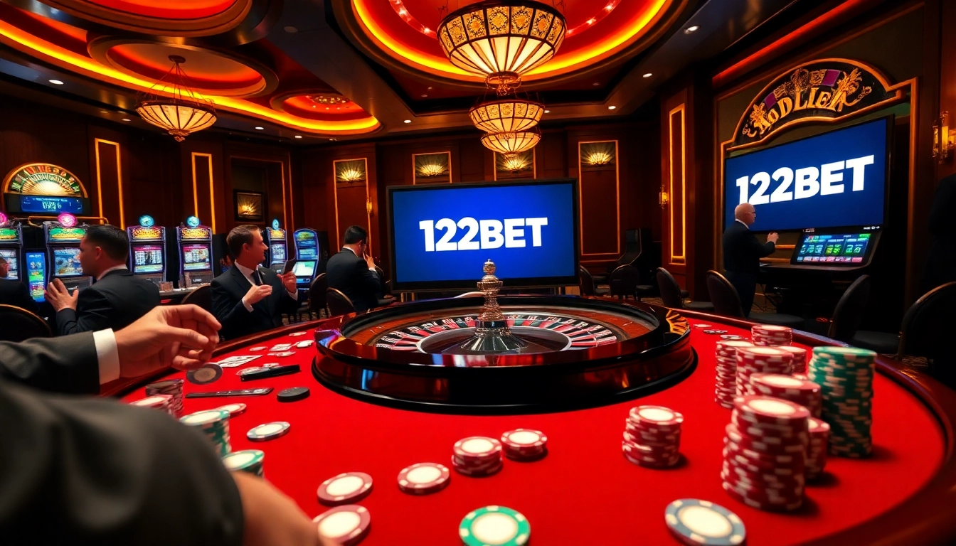 Experience the thrill of 12BET casino with vibrant roulette tables and exciting chip stacks.
