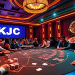 Exciting gaming action at KJC casino with vibrant poker table and roulette wheel.