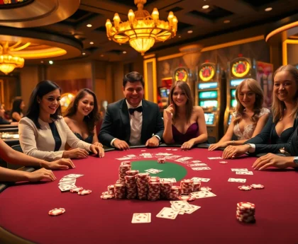 הצבת ההימור שלך בשולחן פוקר בקזינו יוקרתי, מלא בהתרגשות ובפוטנציאל לניצחון.