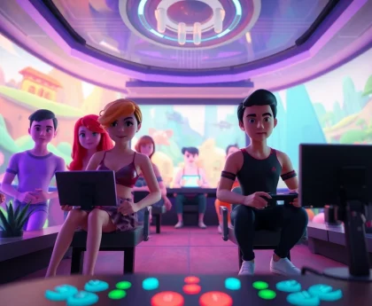 Engaging scene of avatars in a vibrant sex game environment, showcasing playful animations and colorful settings.