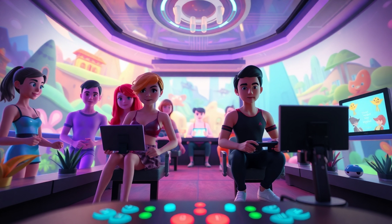 Engaging scene of avatars in a vibrant sex game environment, showcasing playful animations and colorful settings.