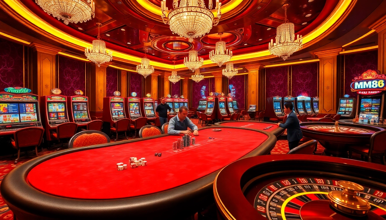 Experience the excitement of mm88 at a vibrant casino with poker, slot machines, and roulette.