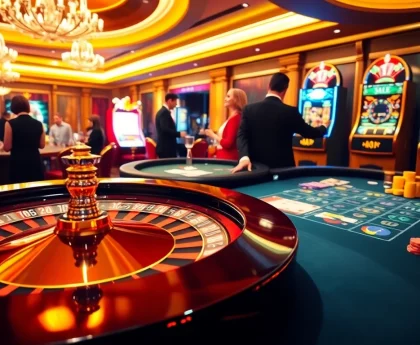 Experience thrilling gameplay at https://33wins.it.com in a vibrant casino setting with roulette and poker.