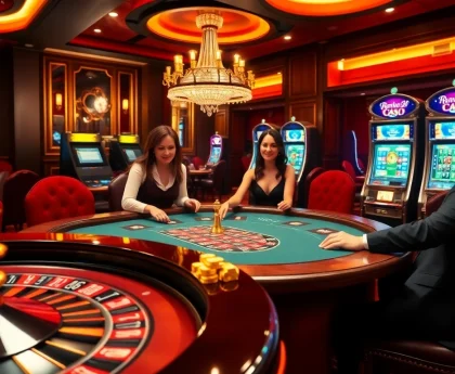 Nohu90 players enjoying a thrilling casino experience at a stylish poker table.