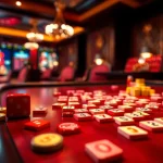 משחק רמיקוב אונליין בהגדרה לקזינו מקוון מתוחכם עם אריחים וצ'יפים צבעוניים.