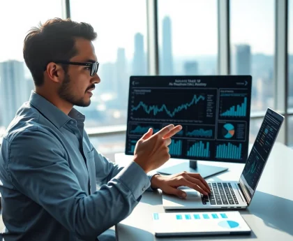 Engaging professional utilizing SME AI consulting services in a modern office environment.