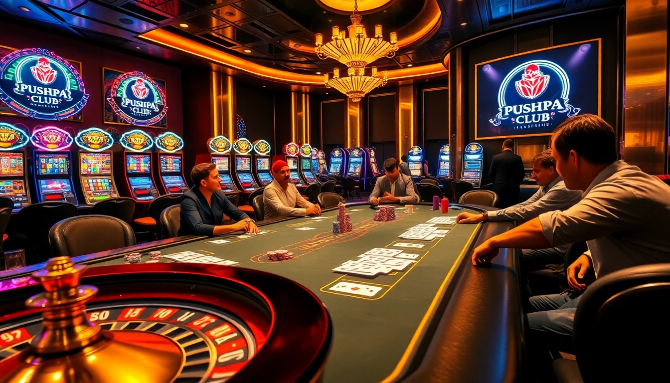 Pushpa Club gaming scene with a luxury poker table and dynamic casino elements.