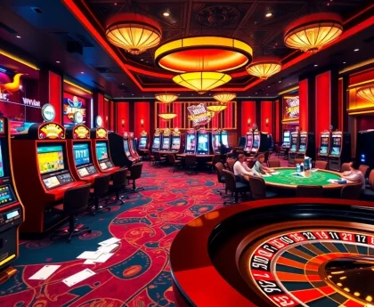 Experience thrilling gameplay at https://www.vvjl11.com/ featuring vibrant casino tables and excited players.